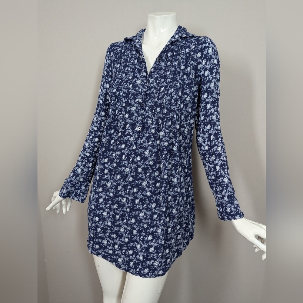 Denim & Supply Ralph Lauren Navy Floral Blouse XS Boho Tunic Top Long Sleeve Vis